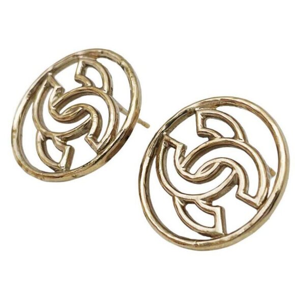 CHANEL CC Logos Circle Round Stud Earrings Gold Tone B17C Auth D-ST103 - Picture 3 of 6
